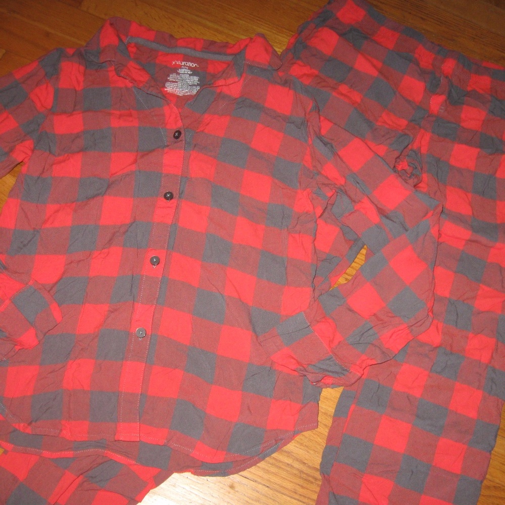 Red Gray Pajama Set Plaid Lounge Gingham Medium  PERFECT FOR XMAS